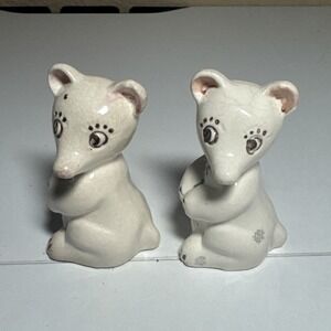 Vintage White Cub Polar Bear Salt Shakers Ceramic Made In Japan 1950's-1960"s